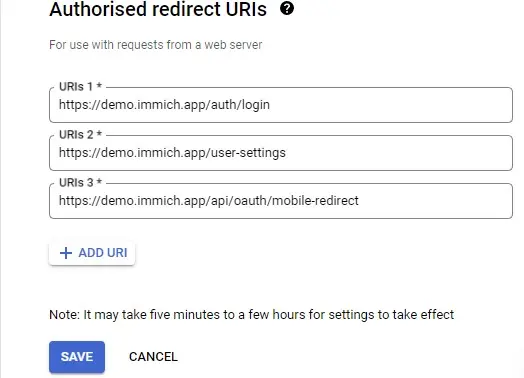 Google authorised redirect URIs